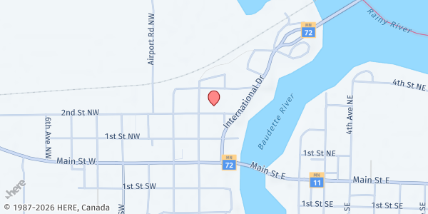 Map showing Lake of the Woods Food Shelf at 106 2nd St NE, Baudette, MN