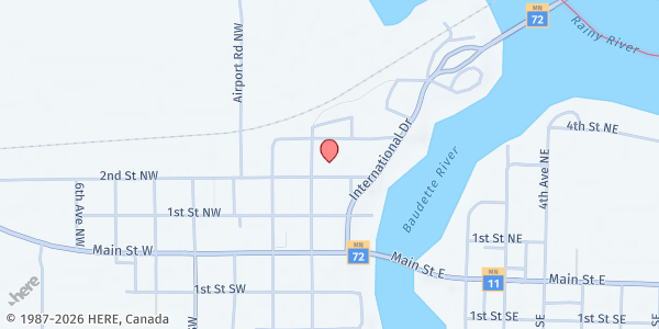 Map showing Lake of the Woods Food Shelf - Lighthouse Building at 106 2nd Street NE, Baudette, MN