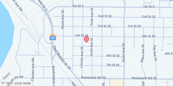 Map showing Bemidji Community Table Meals: Mt Zion at 414 Lincoln Avenue Southeast, Bemidji, MN