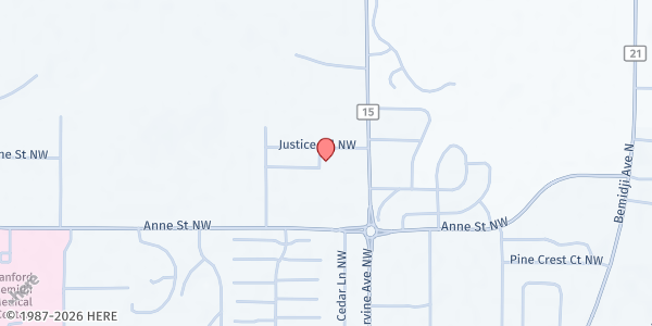 Map showing Evergreen Youth and Family Services Food Shelf at 610 Patriot Drive Northwest, Bemidji, MN