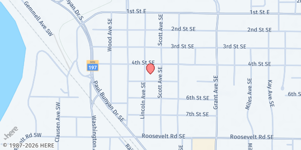 Map showing Mt Zion Church - Bemidji Community Soup Kitchen at 414 Lincoln Avenue Southeast, Bemidji, MN