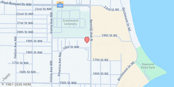 Map showing Northwest Indian Community Development Center at 1819 Bemidji Ave N, Bemidji, MN