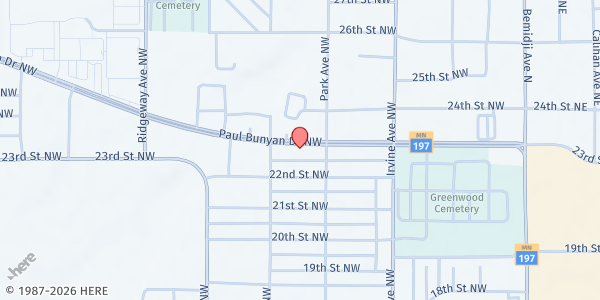 Map showing United Way of Bemidji Area at 716 Paul Bunyan Dr NW, Bemidji, MN