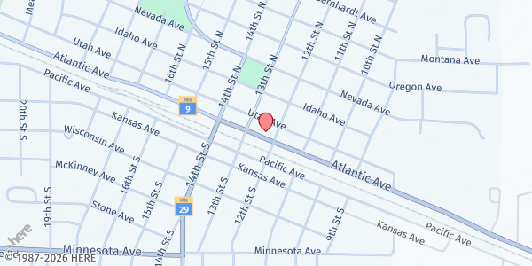 Map showing Swift County Food Shelf at 1214 Atlantic Avenue, Benson, MN