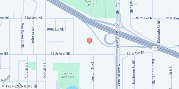 Map showing Anoka County Human Services Division - Blaine Office at 1201 89th Ave NE, Blaine, MN