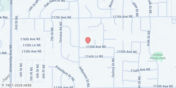 Map showing Blaine United Methodist Lutheran Church at 621 115th Ave. NE, Blaine, MN