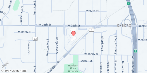 Map showing Bloomington Farmers Market at 1800 W Old Shakopee Rd, Bloomington, MN