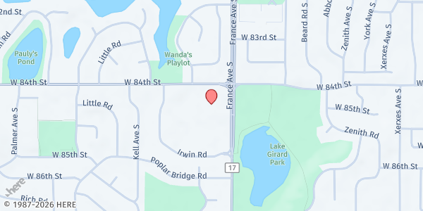 Map showing Bloomington Meals on Wheels at 8400 France Ave South, Bloomington, MN