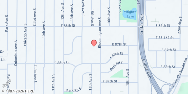 Map showing Food in the 'Hood at Cedar Valley at 8600 Bloomington Ave S, Bloomington, MN