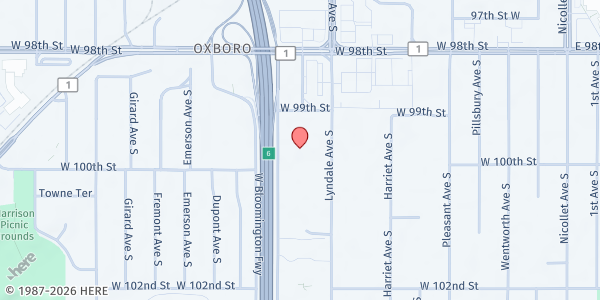 Map showing Nativity of Mary Free Food Giveaway at 9900 Lyndale Avenue South, Bloomington, MN