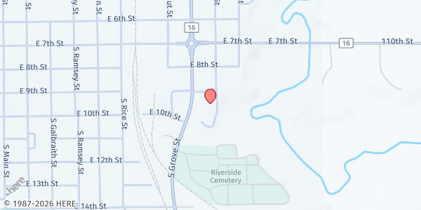Map showing Faribault County Area Food Shelf at 415 South Grove Street, Suite 6 1/2, Blue Earth, MN