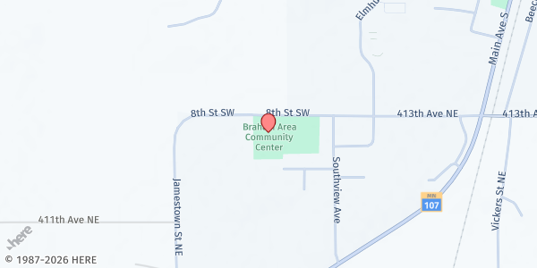 Map showing Braham Area Food Shelf at 655 8th St SW, Braham, MN