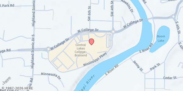 Map showing Second Harvest Northland: Crow Wing County at 501 W College Dr, Brainerd, MN