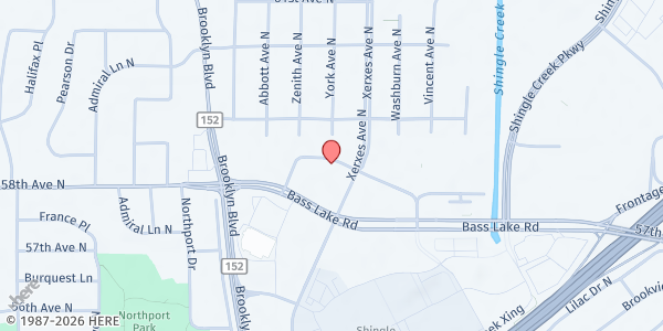 Map showing Food Shelf In-A-Box at Sonder Point at 5803 Xerxes Avenue North, Brooklyn Center, MN