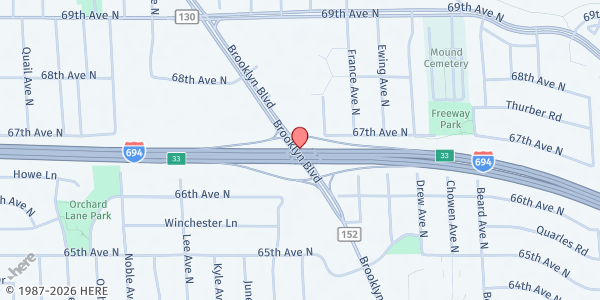 Map showing Loaves and Fishes - True Foundation Church of God in Christ at 5840 Lilac Dr N, Brooklyn Center, MN