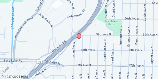 Map showing Loaves & Fishes at True Foundation Church of God in Christ at 5840 Lilac Drive North, Brooklyn Center, MN