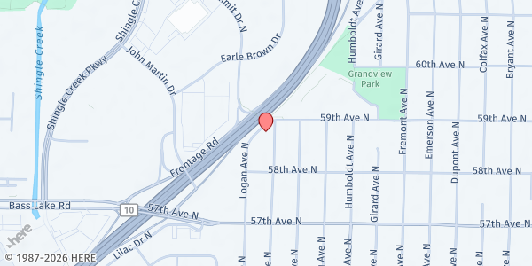 Map showing True Foundation Church of God in Christ at 5840 Lilac Drive North, Brooklyn Center, MN