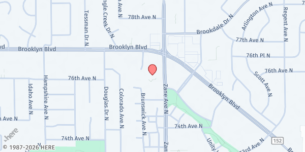 Map showing Foodshelf-In-A-Box at Creekside Gables at 7601 Zane Ave N, Brooklyn Park, MN
