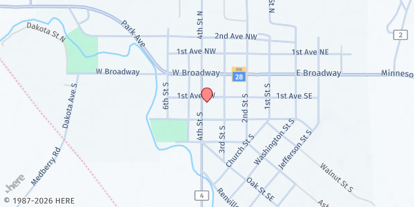 Map showing Browns Valley Food Shelf at 106 4th St S, Browns Valley, MN