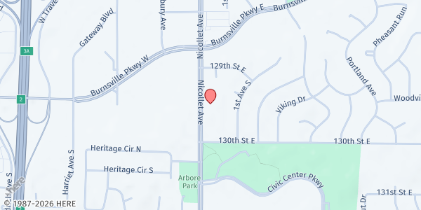 Map showing Burnsville/NW Dakota Co Meals on Wheels at 12921 Nicollet Ave S, Burnsville, MN