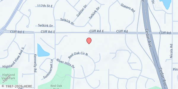Map showing Mary Mother of the Church at 3333 Cliff Rd E, Burnsville, MN