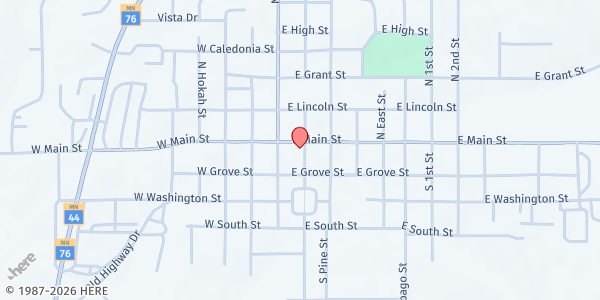 Map showing SEMCAC Houston County Food Shelf at 138 E Main Street, Caledonia, MN