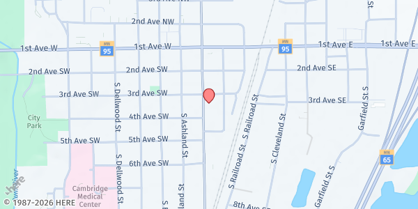 Map showing Isanti County Food Pantry at First Baptist Church at 304 S Main Street, Cambridge, MN