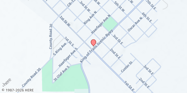 Map showing Canby Food Shelf at 106 St. Olaf Ave North, Canby, MN