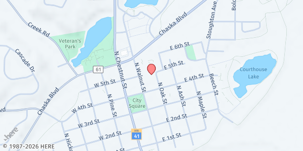 Map showing Chaska Meals on Wheels at 407 Oak Street N, Chaska, MN