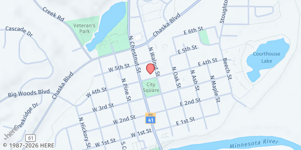Map showing Chaska Moravian Church at 115 E 4th St, Chaska, MN