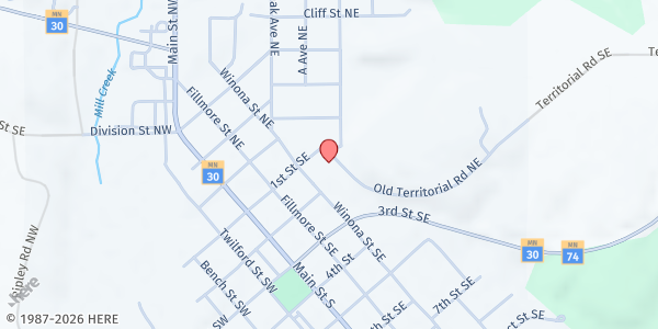 Map showing Chatfield Community Food Shelf at 124 Winona Street SE, Chatfield, MN