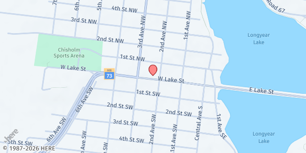 Map showing Chisholm Food Shelf AEOA at 208 W Lake St, Chisholm, MN