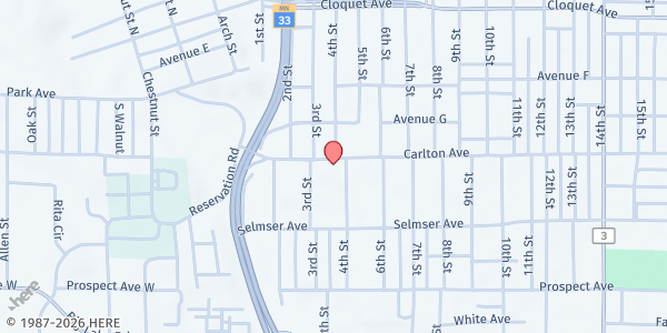 Map showing Cloquet Salvation Army at 316 Carlton Ave, Cloquet, MN