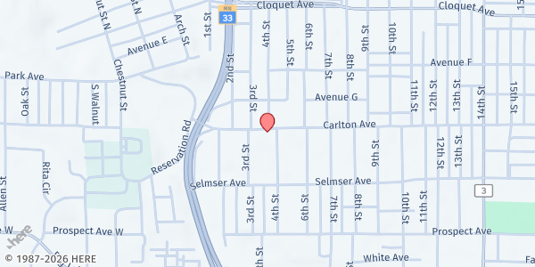 Map showing The Salvation Army – Cloquet Food Shelf at 316 Carlton Ave, Cloquet, MN