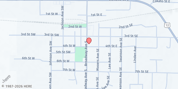 Map showing Cokato Food Shelf at 395 Broadway Ave S, Cokato, MN