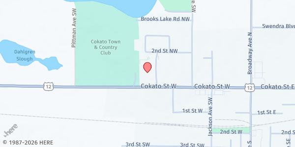 Map showing Cokato Meals on Wheels at 182 Sunset Ave NW, Cokato, MN