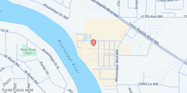 Map showing Hope for the Community- Anoka Ramsey Community College at 11200 Mississippi Blvd NW, Coon Rapids, MN