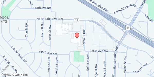 Map showing Hope for the Community - Coon Rapids Middle School at 11600 Raven St NW, Coon Rapids, MN