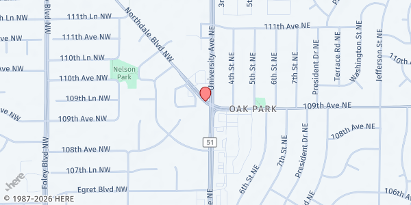 Map showing Peace Lutheran Church at 20 Northdale Blvd NW, Coon Rapids, MN