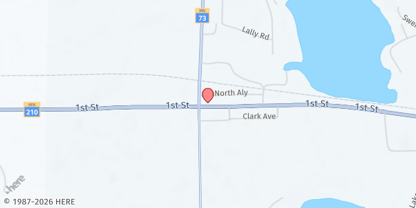 Map showing Tri-Community Food Shelf at 5597 Highway 210, Cromwell, MN