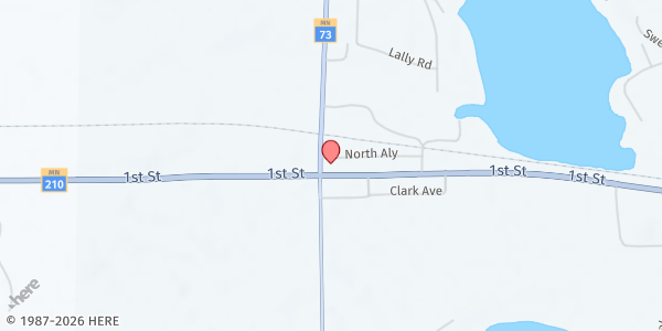 Map showing Tri Community Food Shelf at 5597 E Hwy 210, Cromwell, MN