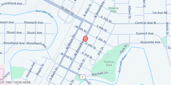 Map showing Crookston Farmers Market at 107 East 4th Street, Crookston, MN