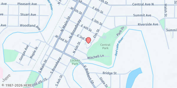 Map showing New Hope Food Shelf at 220 E 3rd St, Crookston, MN