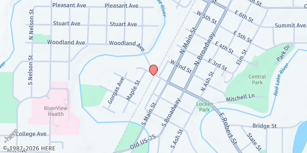 Map showing New Hope Food Shelf at 220 E 3rd St, Crookston, MN