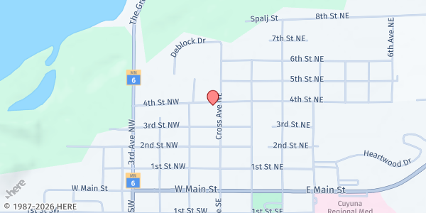 Map showing Cuyuna Food Shelf at 302 Cross Ave N, Crosby, MN