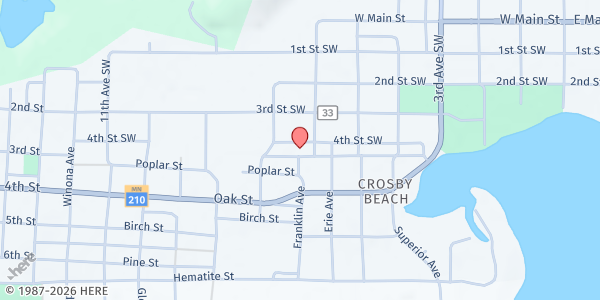 Map showing Immanuel Lutheran Church at 600 4th St SW, Crosby, MN