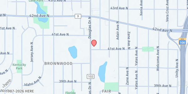 Map showing Serenity Village Community Church at 4100 Douglas Dr N, Crystal, MN