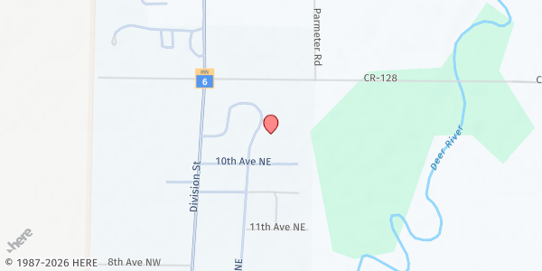 Map showing Deer River Area Food Shelf at Goodall Resource Center at 1049 Comstock Drive, Deer River, MN