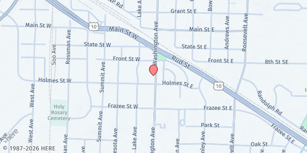Map showing Lakes Area Farmers Market at 824 North Washington Avenue, Detroit Lakes, MN