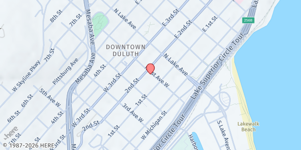 Map showing CHUM Drop In Center at 125 N. 1st Ave. West, Duluth, MN